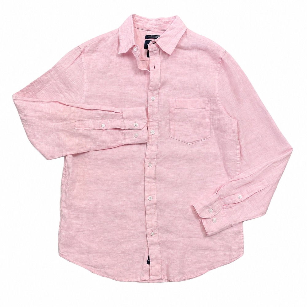 Daniel Hechter Linen Shirt Men Small Pink European Flax Button Up Long Sleeve